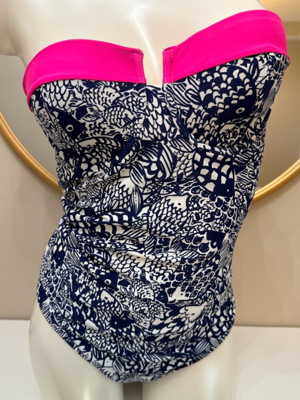 Lilly Pulitzer Target collab Swimsuit Upstream Fish Print Pink Navy White Large